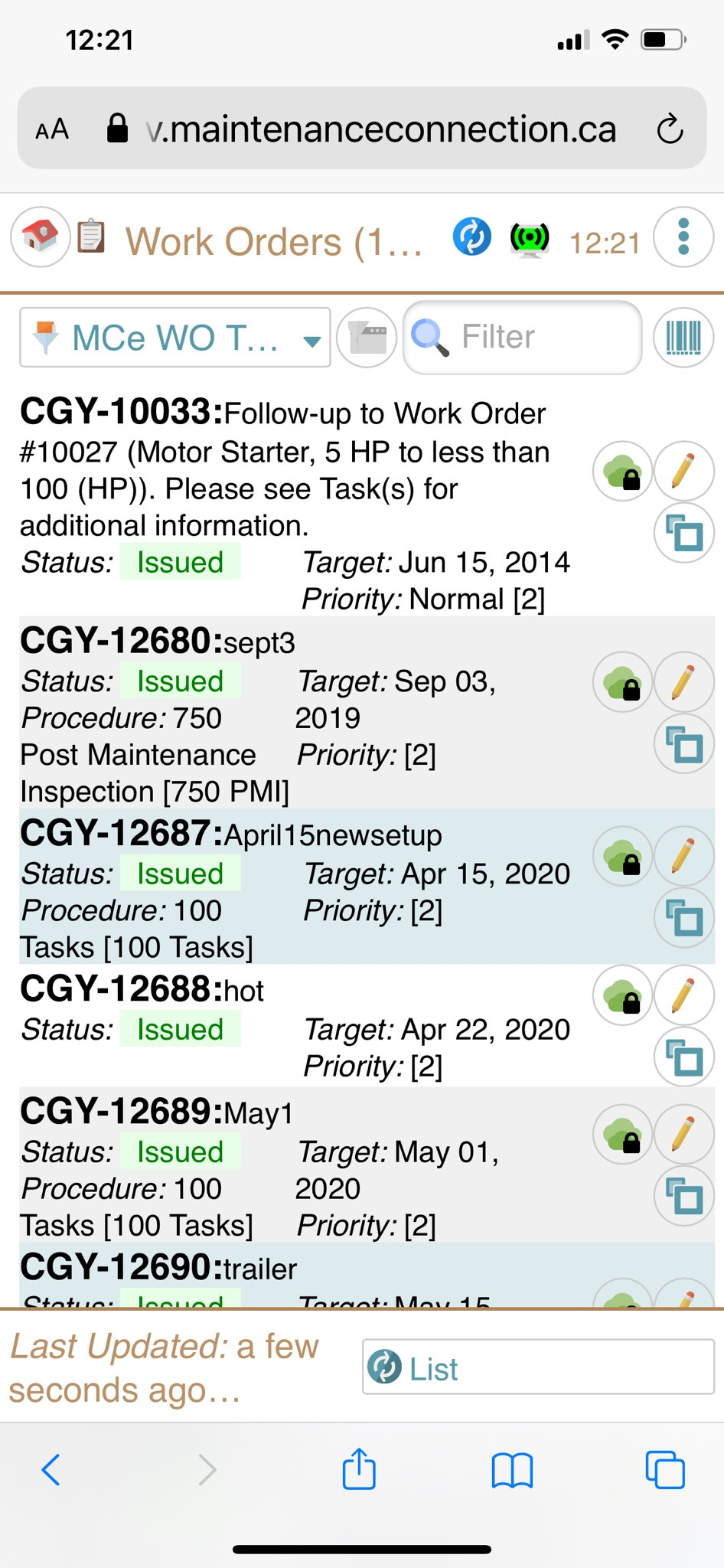 Work Order List Running Directly in Browser